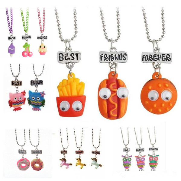 Best Friends Pendant Necklaces Cute Child Jewelry Emulation Resin Burger Hot Dog Necklace Ice Cream Jewelry Set Owl Unicorn Charm Necklace