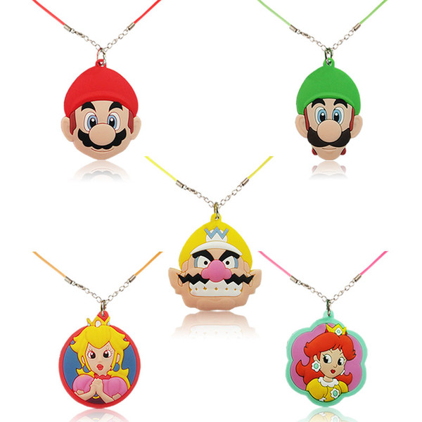 Retail 10+ Super Mario Bros High Quality Cartoon Soft PVC Pendant+51cm Necklace Rope Chain Choker Necklace Kids Gifts Party Favors Jewelry