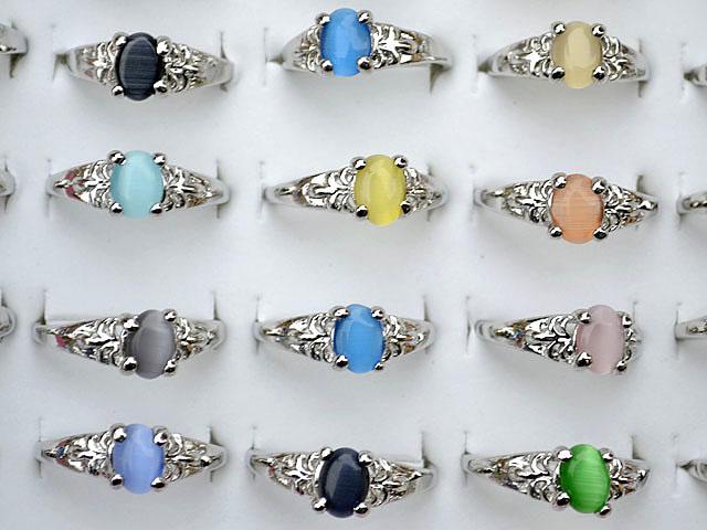 Colourful Natural Cat Eye Gemstone Stone Silver Tone Women's Rings R0029 New Jewelry 50pcs/lot