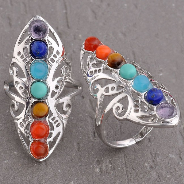 Wedding Rings 7 Chakra Natural Stone Beads Adjustable Ring For Women Charms Amethyst Onyx etc Accessories European Fashion Jewelry