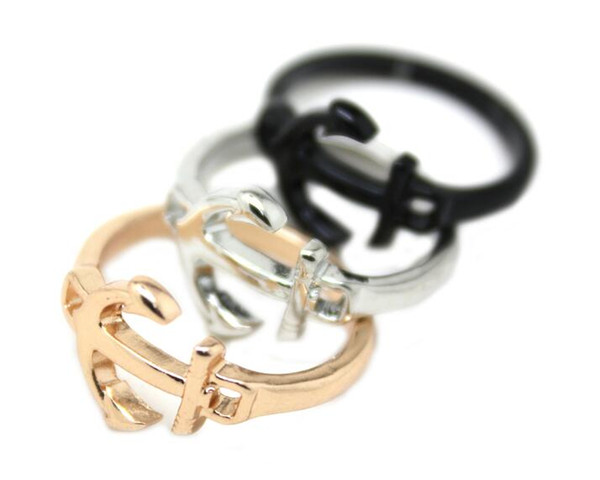 Fashion accessories gold silver gun black plated anchor finger punk small midi mini ring for women men gift