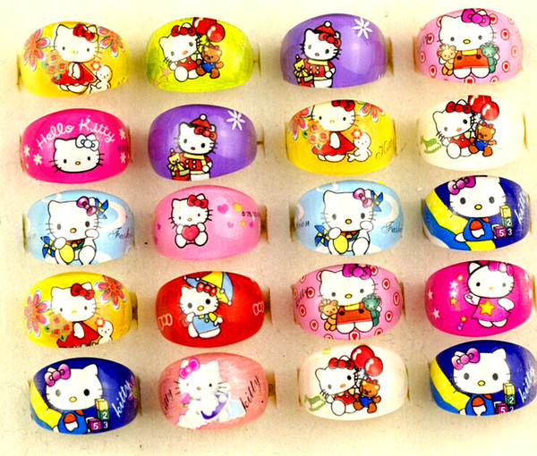 Brand New 100PCs Kitty Kids Round Cartoon resin children favor party jewelry rings wholesale job lots