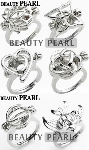 10 Pieces Pearl Ring Cage Mixed Lotus Butterfly Heart Rose Ball Fish Cages Ring Lockets for Children