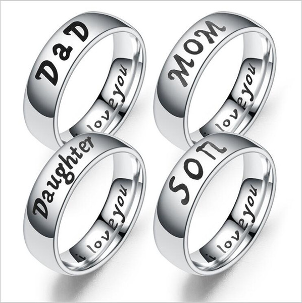 Fashion Jewelry 925 Sterling Silver Titanium Steel Mom-Daughter- Dad -Son Ring 