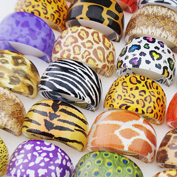 2016 Nen Mix 20pcs Zebra Leopard Tiger Top Resin Fashion Party Ball Rings Wholesale Jewelry Lots