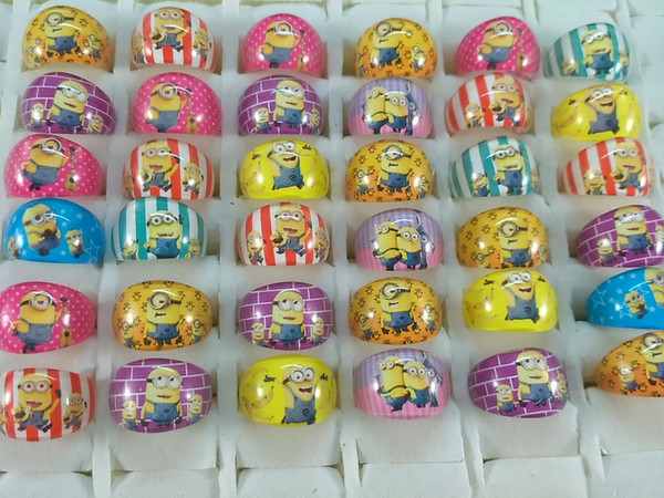 wholesale 200pcs/lot Minions Resin Rings Children Girls kids Birthday Christmas Party Gift