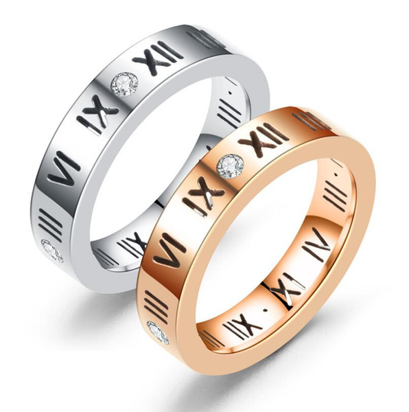 Fashion Jewelry Roman Numerals Men Women Party Rings Silver & Gold Plated Stainless Steel Zircon Ring Wedding Jewelry