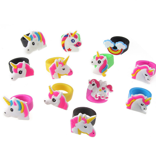 Hot sale cute cartoon unicorn ring unicorn birthday party favors supplies kids baby finger ring toys kids Christmas Birthday gift