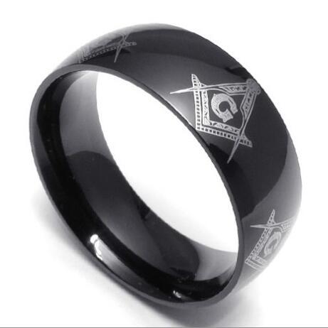 Classic 8MM New 316L Stainless Steel Pure Black Plated Freemasonry Freemasons Symbol Ring SZ#6-15 ,Free and Accepted Masons