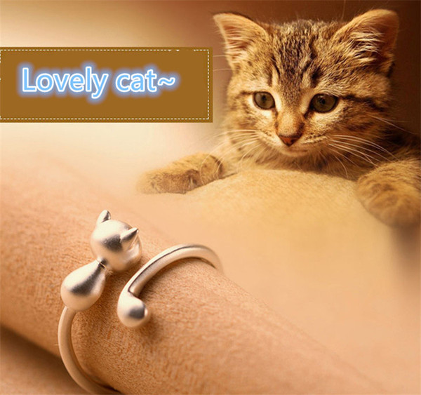 2017 Free Shipping 925 Sterling Silver Cat Adjustable Rings For Women Jewelry Beautiful Finger Open Rings For Party Birthday Wedding Gift