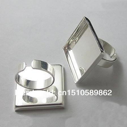 High quality 25mm sFree shipping quare, Adjustable Ring Bases/ Blanks/Sterling Silver Plated Jewelry findings