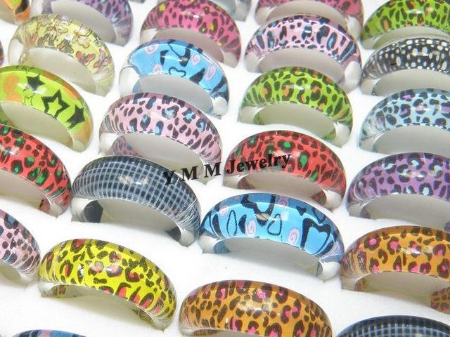 Fashion Resin Kid's Rings Mix Color Mix Size 50pcs Wholesale Cheap Acrylic Rings