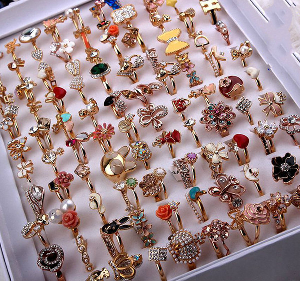 100pcs Hot Sale Diamond Adjustable Ring Oil Painting Cute Animal Fruit Ring Wholesale