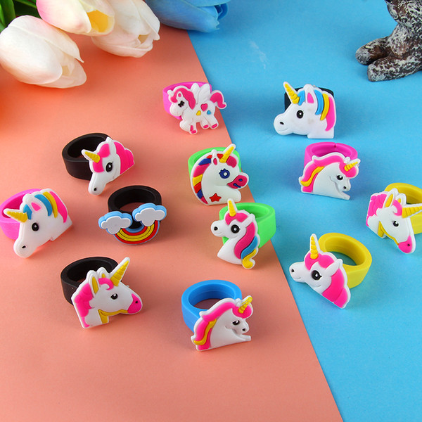 Lovely PVC Unicorn Finger Rings Cartoon Unicorn Rings silicone unicorn ring For Woman Girls Trendy Cute Rings Jewelry Gift