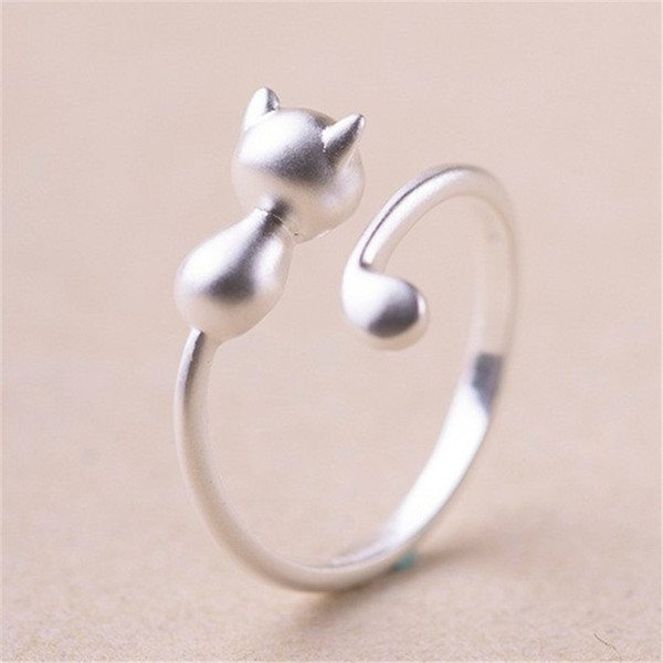 2017 Free Shipping 925 Sterling Silver Cat Adjustable Rings For Women Jewelry Beautiful Finger Open Rings For Party Birthday Wedding Gift