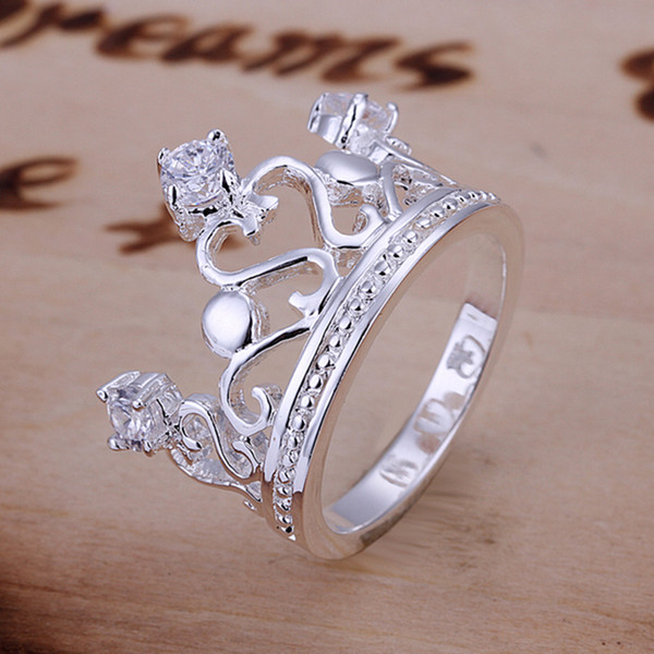 Sterling Silver Ring Fashion Silver Plated Crown Cubic Zirconia Rings Women Girl Gift Party Accessories Fashion Jewelry Free Shipping