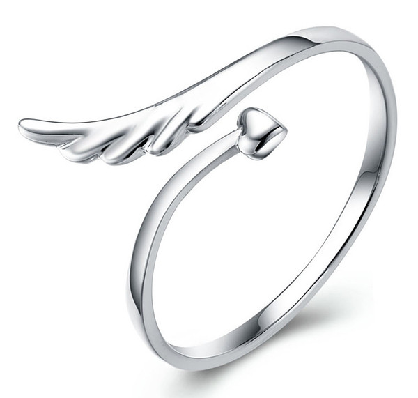 Woman silver ring items jewelry angel wing single ring open design adjustable fashion new arrival girl