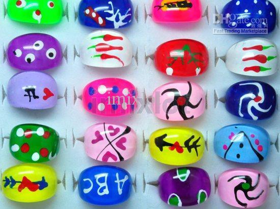 Mixed Lot 100 pcs Resin Lucite Children Rings Fashion Christmas Gift Jewellery Lovely Kid's Rings [KR02*100]