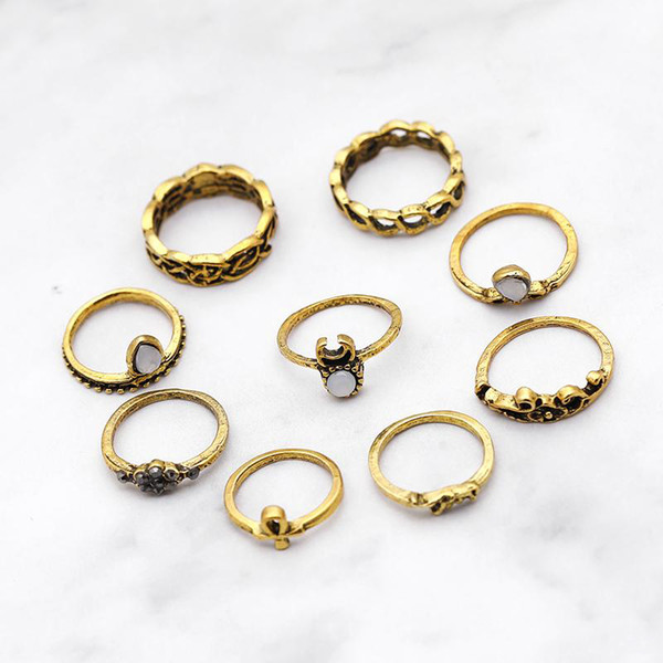 Nine-piece Gold Alloy Ring Vintage Ring Unisex Classic As A Gift ToThe Best Friends And Relatives To Attend The Party