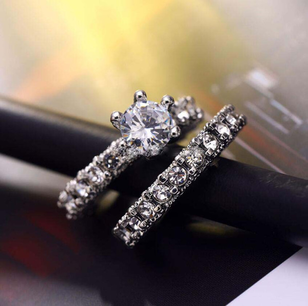 Luxury Crystal Female Zircon Wedding Ring Set Fashion 925 Silver Bridal Sets Jewelry Promise Love Engagement Rings For Women gift