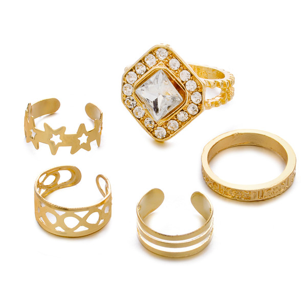 Europe and the United States retro diamond star openwork 5 piece set ring