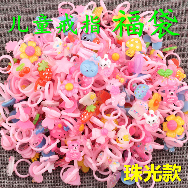 Mix 100pcs New Korean children's jewelry resin finger rings cartoon kids boutique birthday gift set for girl ring jewellery accessories