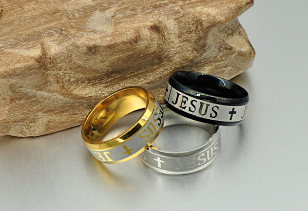 Stainless steel JESUS ring The European and American style stainless steel ring Have gold sliver black colors Best gift for Christians