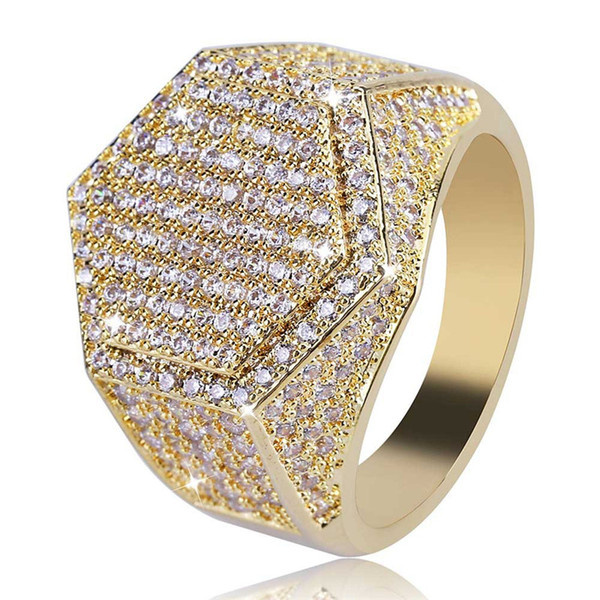 Factory Bottom Price Luxury Large Wide Yellow Gold Plated Wedding Band Men Women Silver Gold Metal Rings Hiphop Full CZ Iced Out Ring