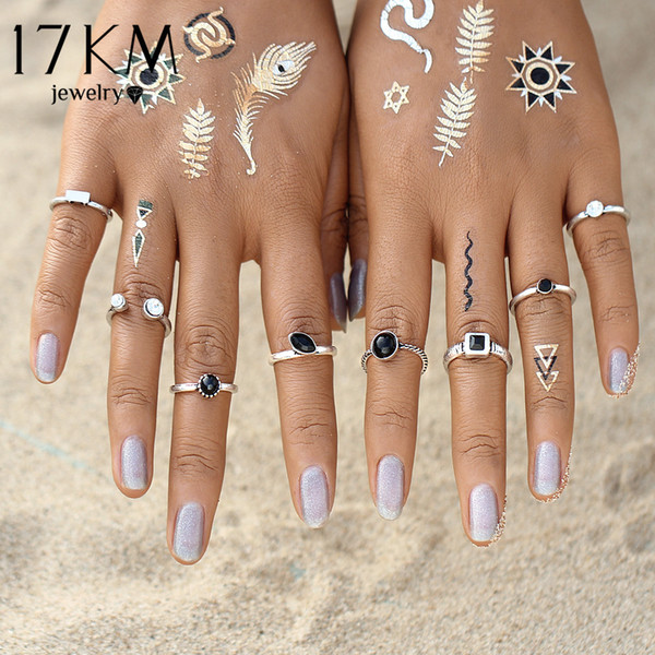 Wholesale- 17KM 8pc/set New Fashion Geometric Punk Rings Set Boho Party Mid Finger Crystal Rings for Women Boho Knuckle Bijoux Jewelry