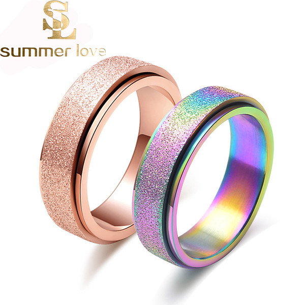 High Quality 6mm Colorful Spinner Rings Charm Titanium Steel Matte Engagement Rings for Women Stainless Steel Jewelry Wholesale