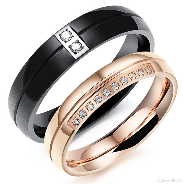 LCL JEWELRY Romantic Lovers's Rings Micro Inlaid CZ Diamond Black & Rose Gold Plated Stainless Steel For Men Women Couple Jewelry KGJ509