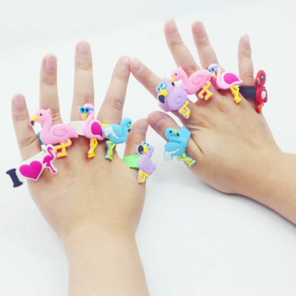 Kids Cartoon Toys Flamingo Rings Boys Girls Party Accessory Children PVC Silicone Xmas Gift Jewelry Amusing Ring Cheap DHL FREE