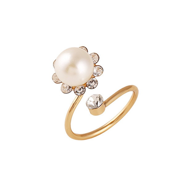 Fashion OL color gold-studded pearl open adjustable ring rose gold love ring gold rings for lovers child couple ring