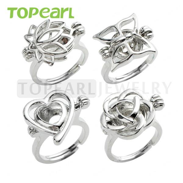 WG41 Teboer Jewelry 10pcs Wholesale Rings Wish Love Pearl Cage Ring Lotus Butterfly Heart Rose Cages Mixed Designs