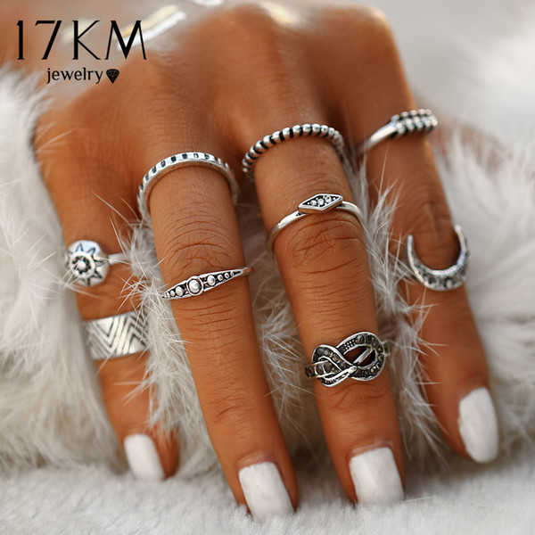 whole sale17KM Fashion 9 pcs/Set Silver Color Infinity Midi Ring Sets for Women Boho Beach Vintage Turkish Punk Knuckle Sun Ring Jewelry