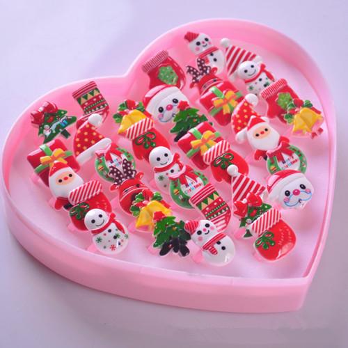 36 styles with Love box Children's ring PVC christmas ring decorations prizes small gifts gloves santa christmas tree snowflakes ring