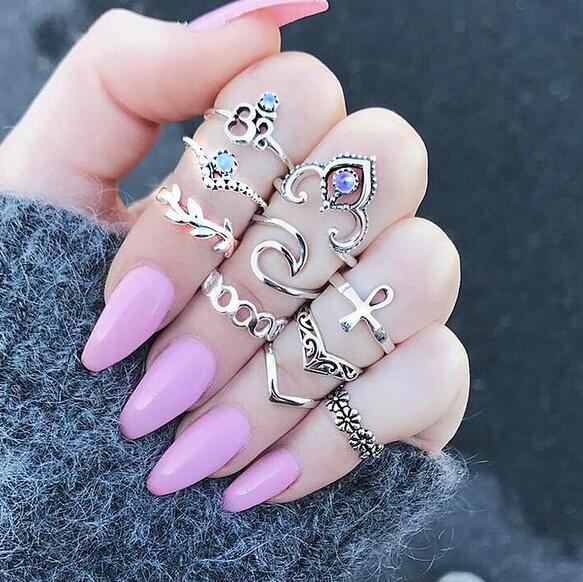 Boho Joint Midi Ring 10 Pieces Female Fashionable Finger Knuckle Ring Arrow Cross Retro Jewelry Gift