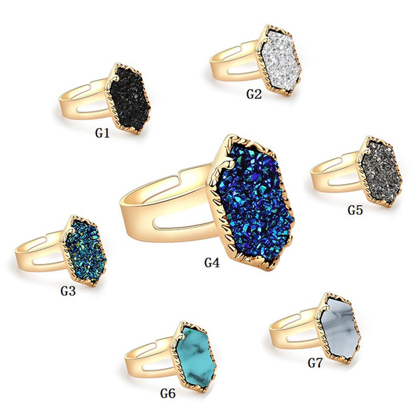 Fashion Druzy Drusy Ring Silver Gold 7 Color Imitate Natural Stone Ring For Women Jewelry