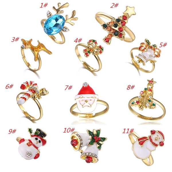 2019 New Fashion Christmas Cartoon Santa Snowflake Elk Rings Brand New Open Adjustable Rings Women Christmas Decoration Jewelry