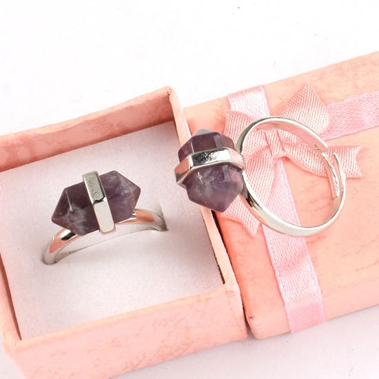 Charm Mini Amethyst Onyx Aventurine etc Natural Stone Hexagon Prism Adjustable Rings Accessories European Fashion Jewelry Reiki Amulet 10Pcs