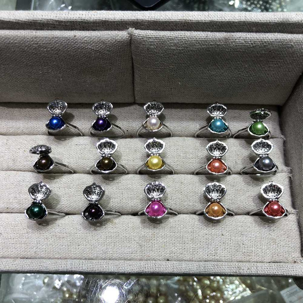 2019 new design silver plated ring shell design with 6mm pearls inside for pearls party give away gift