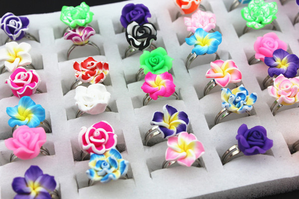 New Fashion Mix Styles Polymer Clay Flowers / Fruits Rings Fimo Brand Rings Adjustable Size Cluster Rings Jewelry DHL free shipping