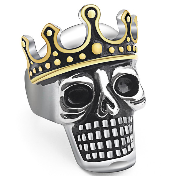 European and American retro jewelry wholesale titanium steel men's personality crown skull head ring finger ring cross-border explosive hand