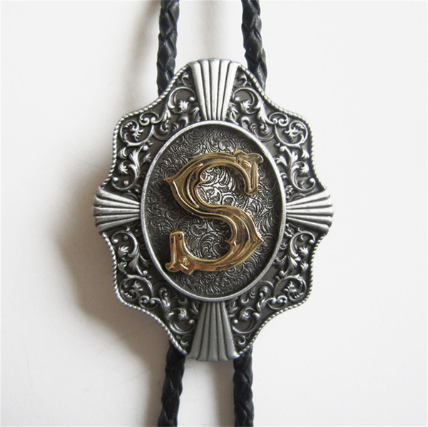 New Vintage Original Initial Letter S Bolo Tie Wedding Leather Necklace BOLOTIE-WT078S Free Shipping Brand New In Stock