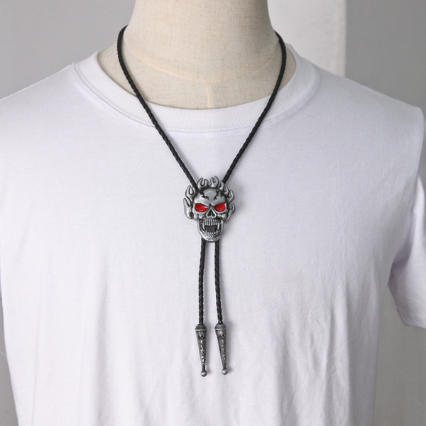 Vintage Gothic Punk Style Metal Cross Wolf Head Red Eye Demons Synthetic Leather Bolo Tie Necktie Jewelry 2018 New