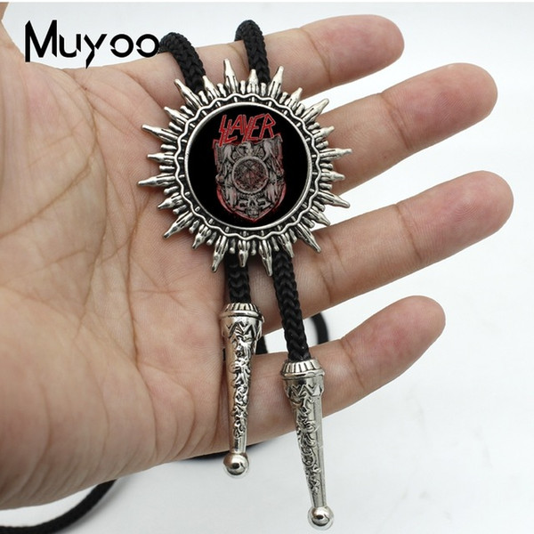 New Arrival Sticker Slayer Eagle Logo Autocollant Thrash Metal Glass Neckties Metal Ties Silver Slide Bolo Tie BOLO-00101