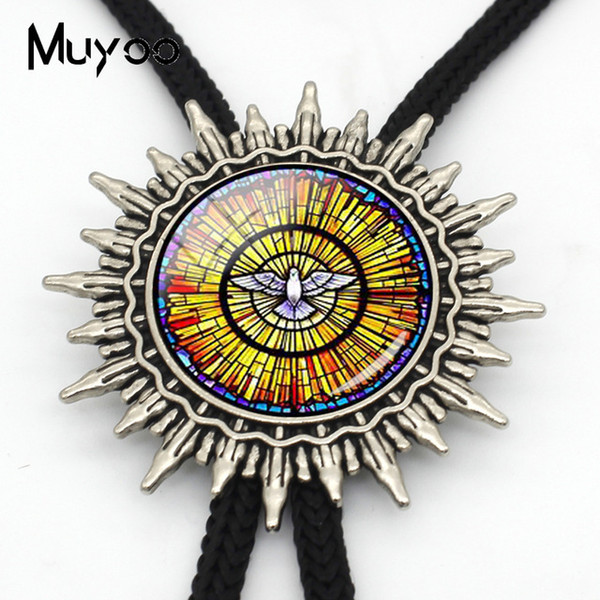 New Fashion Religious Stained Glass Cabochon Photos Bolo Ties For Gift Hand Craft Silver Vintage Adjustable Neck Ties BOLO-00119