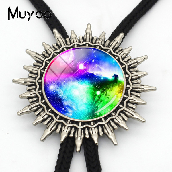 New Hot Rainbow Colourful Nebula Western Glass Dome Fashion Slide Neckties Metal Ties Dreamlike Bolo Tie For Gifts BOLO-00115