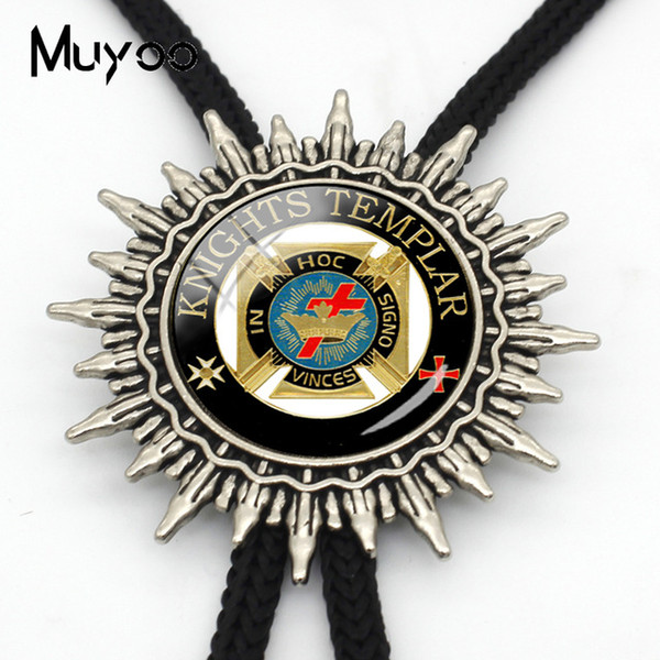 2019 New Arrival knights templar Bolo Tie Hand Craft Slide Glass Dome Western Neck Ties Fashion Necklace Strap Neck Tie BOLO-00114