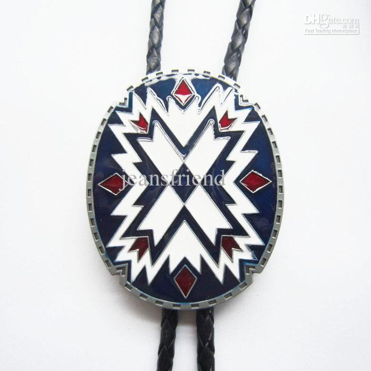 New Oval Native American Southwest Pattern Western Bolo Tie Leather Necklace BOLOTIE-WT117 Free Shipping Brand New In Stock